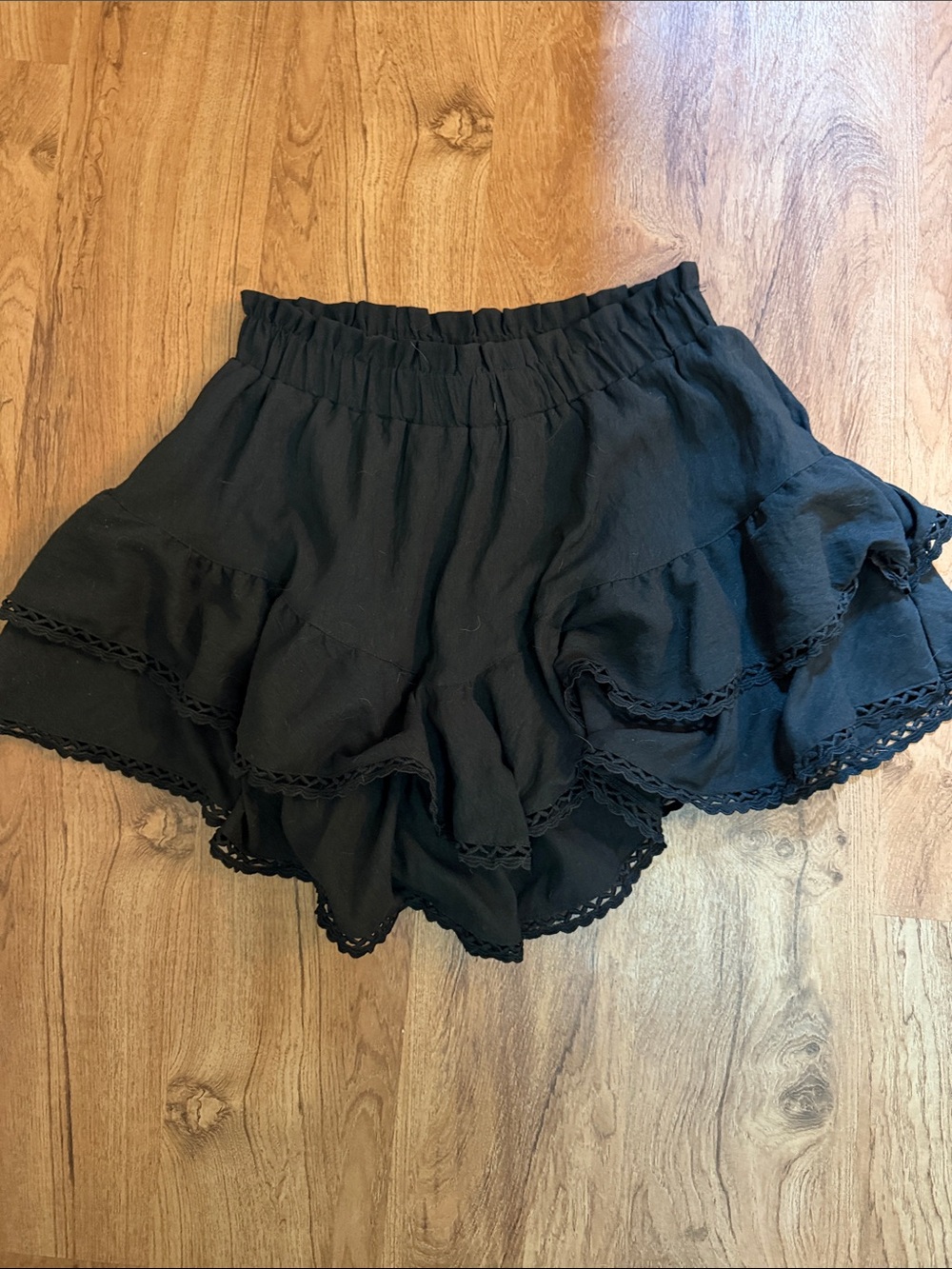 Women’s Black Layered Ruffle Shorts